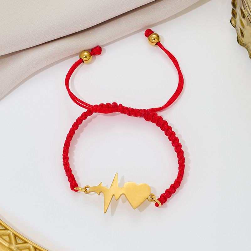 Браслет плетеная нить с серебристым пульсом и сердцем CJQ65898