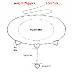 Серебристая поясная цепь с сердцем из стразов CJX84019