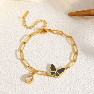 Браслет-цепочка с подвеской в форме бабочки и каплей CJL19792