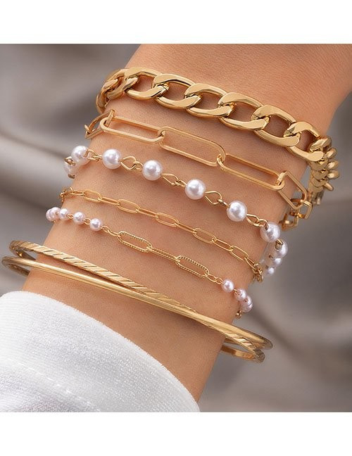 Комплект браслетов с жемчугом и цепями Z13223 Комплект браслетов с жемчугом и цепями Z13223