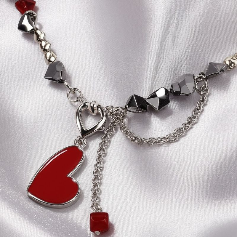 Колье ювелирный сплав с бусинками сердце 1J11875CJJ Колье ювелирный сплав с бусинками сердце 1J11875CJJ