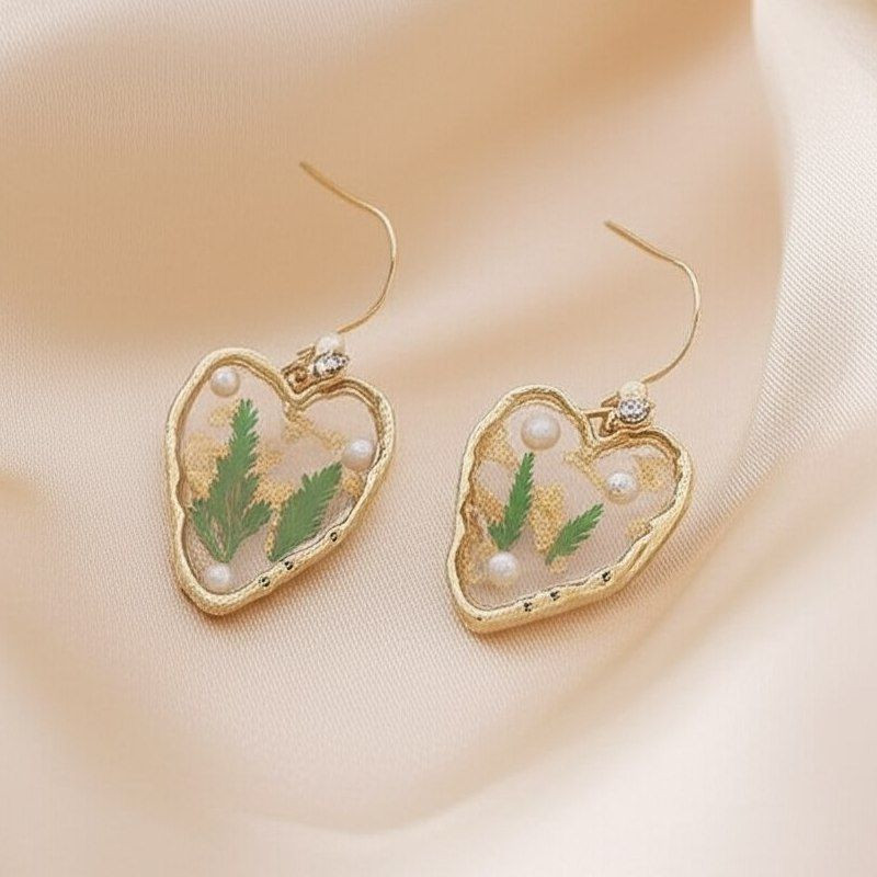 Серьги-сердца с натуральными сухоцветами P49701CJJ Серьги-сердца с натуральными сухоцветами P49701CJJ