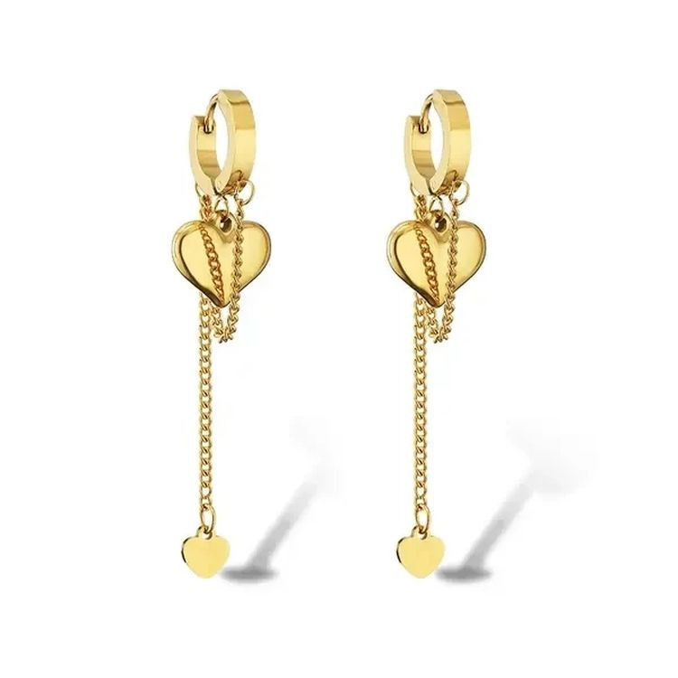 Серьги-гвоздики висячие стальные с напылением золотом сердца J10145CJJ Серьги-гвоздики висячие стальные с напылением золотом сердца J10145CJJ