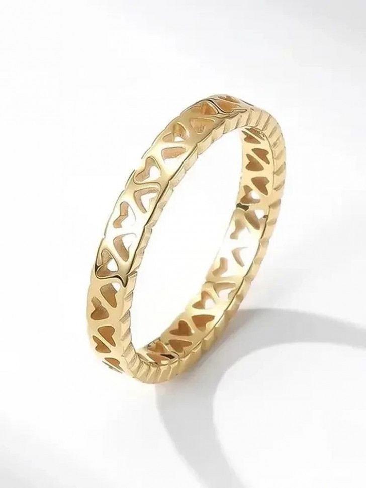 Кольцо стальное с напылением золотом сердца J10183CJJ Кольцо стальное с напылением золотом сердца J10183CJJ