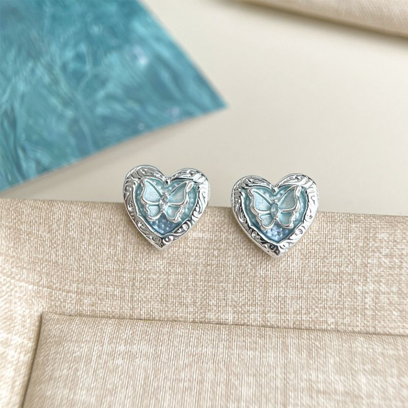 Серьги-пусеты «Сердца» с голубой эмалью CJQ20354 Серьги-пусеты «Сердца» с голубой эмалью CJQ20354