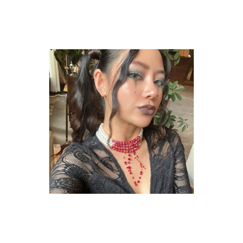 Двойное колье из жемчуга с красными каскадными подвесками CJJ27564