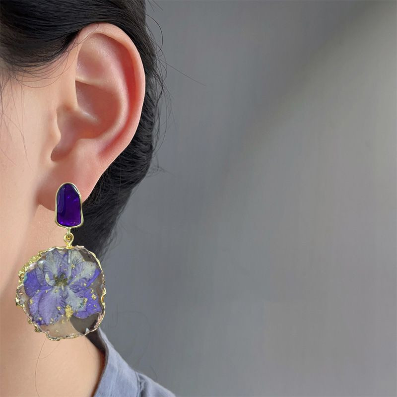 Висячие серьги с натуральными сухоцветами в круглой оправе CJH50879