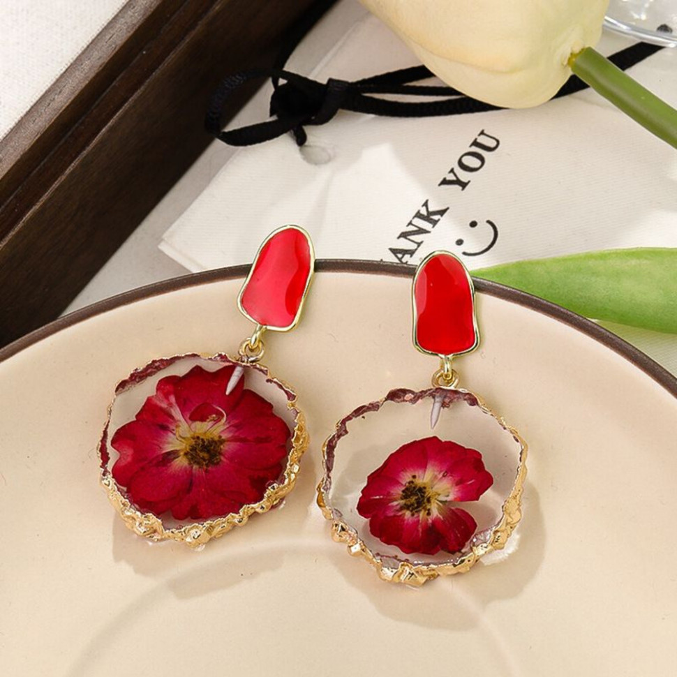 Висячие серьги с натуральными сухоцветами в круглой оправе CJH50879