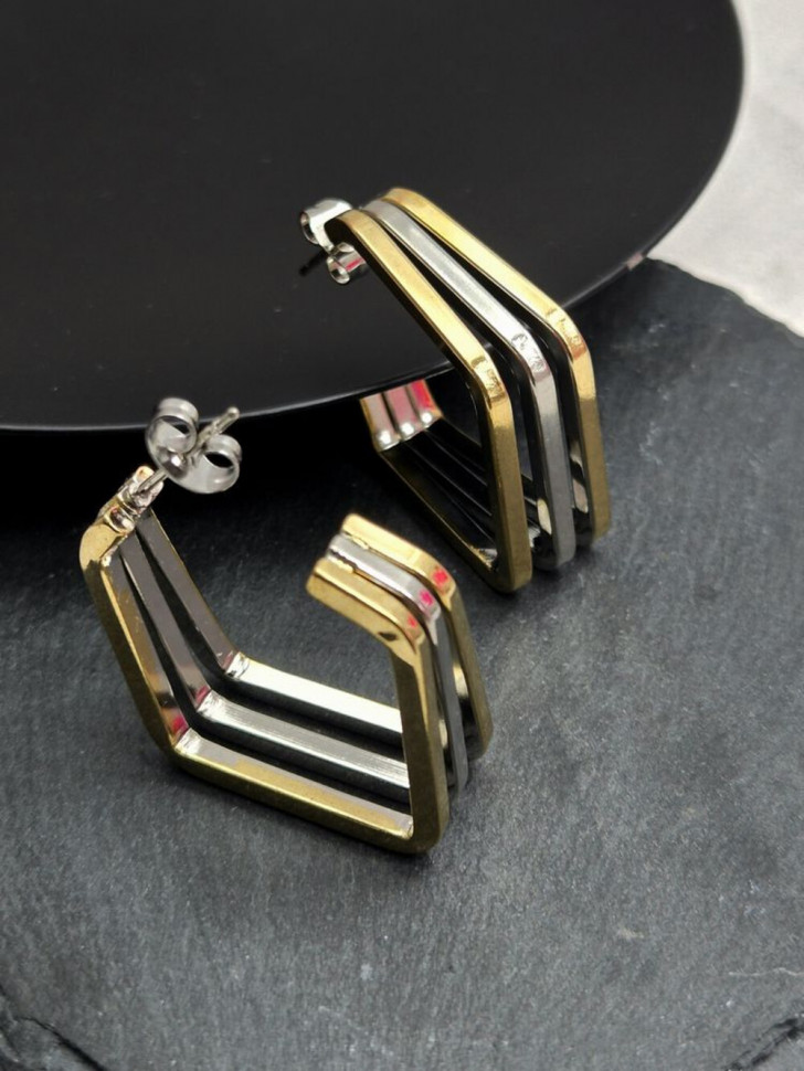 Серьги гвоздики из стали с напылением золотом квадраты J11500CJJ Серьги гвоздики из стали с напылением золотом квадраты J11500CJJ