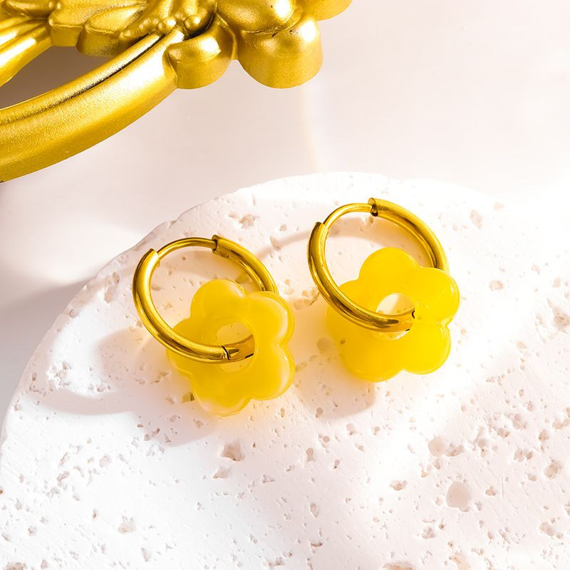 Серьги-кольца с янтарными цветами CJN34367 Серьги-кольца с янтарными цветами CJN34367