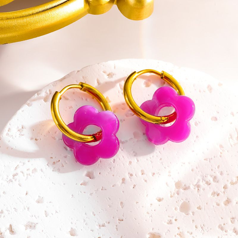 Серьги-кольца с янтарными цветами CJN34367 Серьги-кольца с янтарными цветами CJN34367