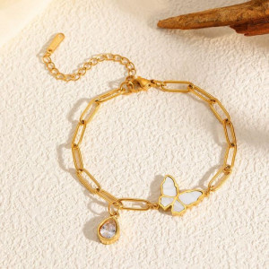 Браслет изящный с перламутровой бабочкой и подвеской CJL19793