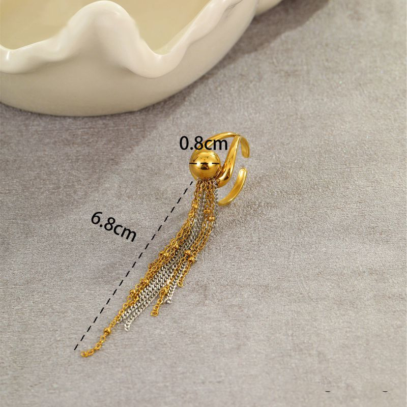 Стальное кольцо с длинными подвесками-цепочками CJN89933