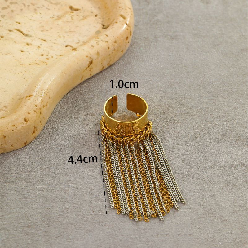 Стальное кольцо с длинными подвесками-цепочками CJN89933