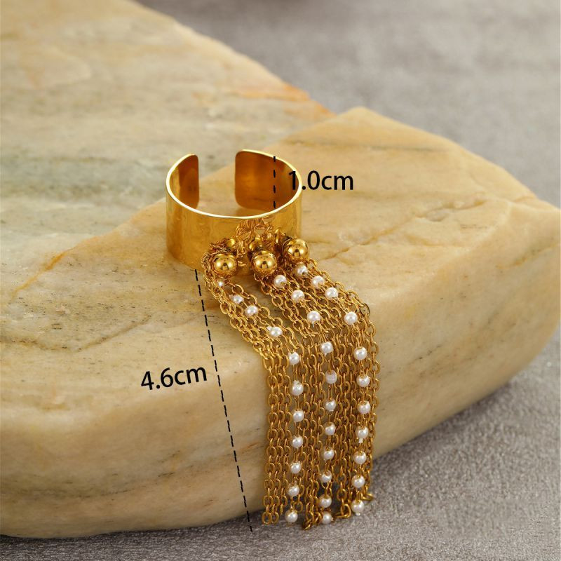 Стальное кольцо с длинными подвесками-цепочками CJN89933