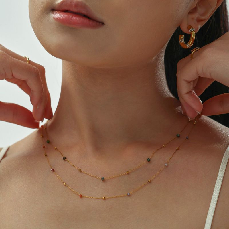 Двойной золотистый чокер с мелкими бусинами CJL24765