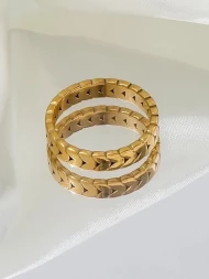 Кольцо стальное с напылением золотом сердца J10190(CJJ)