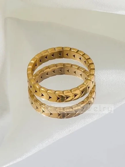Кольцо стальное с напылением золотом сердца J10190(CJJ)
