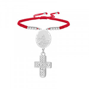 Браслет нить с медальоном и подвеской-крестом в серебре CJS87026