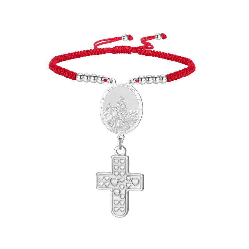 Браслет нить с медальоном и подвеской-крестом в серебре CJS87026