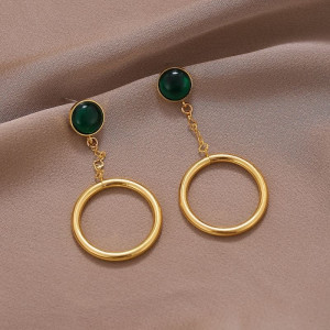 Висячие серьги «Зеленый кристалл и круг» M95841 Висячие серьги «Зеленый кристалл и круг» M95841
