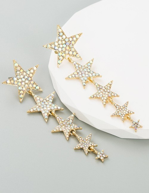 Серьги-каскады из множества золотистых звезд U92622 Серьги-каскады из множества золотистых звезд U92622