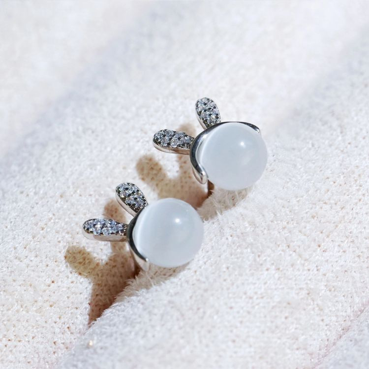 Серьги-гвоздики Зайки с жемчугом J10651CJJ