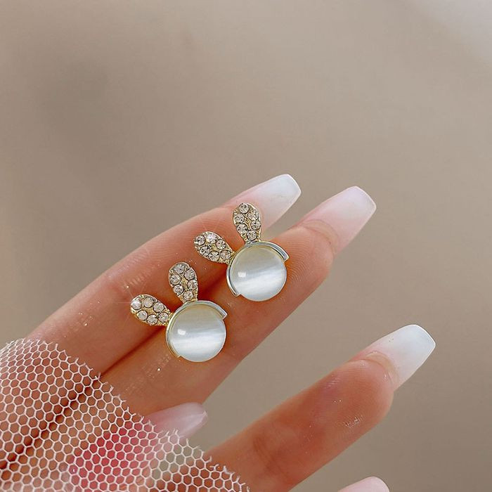 Серьги-гвоздики Зайки с жемчугом J10651CJJ