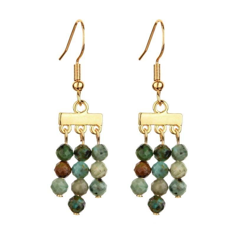 Висячие серьги с гроздьями бирюзовых бусин в стиле бохо CJH65732 Висячие серьги с гроздьями бирюзовых бусин в стиле бохо CJH65732