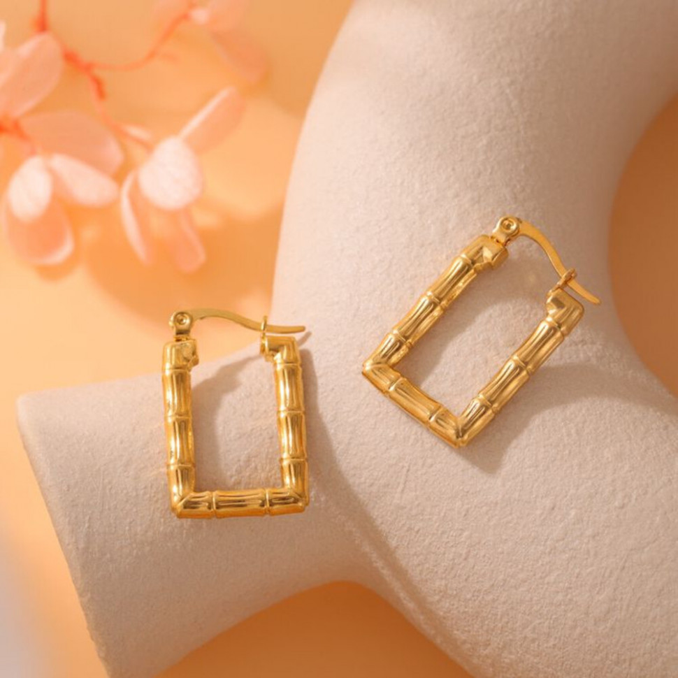 Серьги из стали прямоугольник квадрат с напылением золотом J11502CJJ