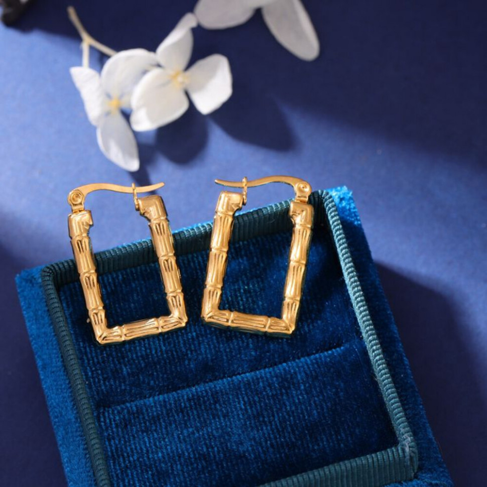 Серьги из стали прямоугольник квадрат с напылением золотом J11502CJJ