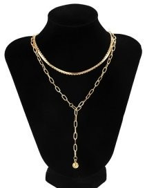 Двухъярусное колье-галстук из золотистых цепей S45017MSK Двухъярусное колье-галстук из золотистых цепей S45017MSK