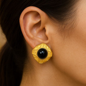 Акцентные серьги-пусеты в стиле винтаж с черным агатом 1J11918CJJ Акцентные серьги-пусеты в стиле винтаж с черным агатом 1J11918CJJ