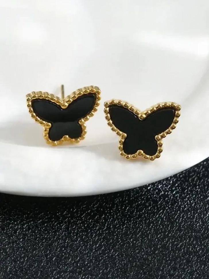 Серьги-гвоздики стальные с напылением золотом бабочки J10146CJJ