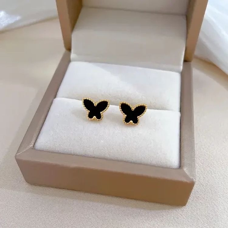 Черные серьги-пусеты бабочки из стали 1J10146CJJ