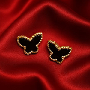 Черные серьги-пусеты бабочки из стали 1J10146CJJ
