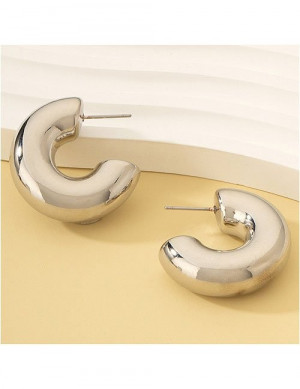 Объемные дутые серьги-конго из полированного серебра Z31136 Объемные дутые серьги-конго из полированного серебра Z31136