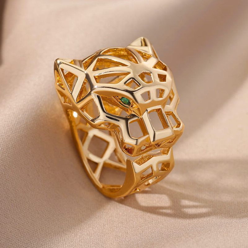 Ажурное широкое кольцо в форме головы гепарда 1J12067CJJ