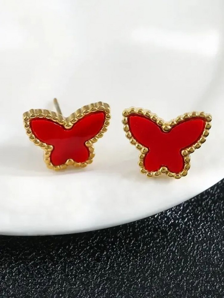 Серьги-гвоздики стальные с напылением золотом бабочки J10147CJJ