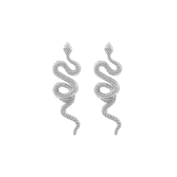 Длинные серьги-пусеты Свернувшиеся змеи в темном металле CJL03424
