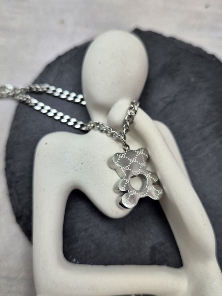 Цепочка с массивной подвеской в форме медведя из полированной стали J10545CJJ