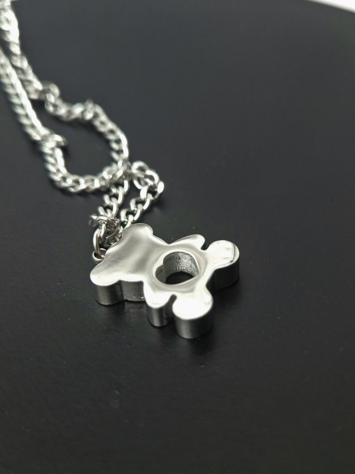 Цепочка с массивной подвеской в форме медведя из полированной стали J10545CJJ