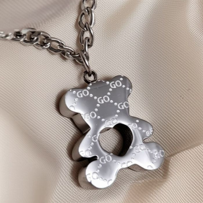 Цепочка с массивной подвеской в форме медведя из полированной стали J10545CJJ