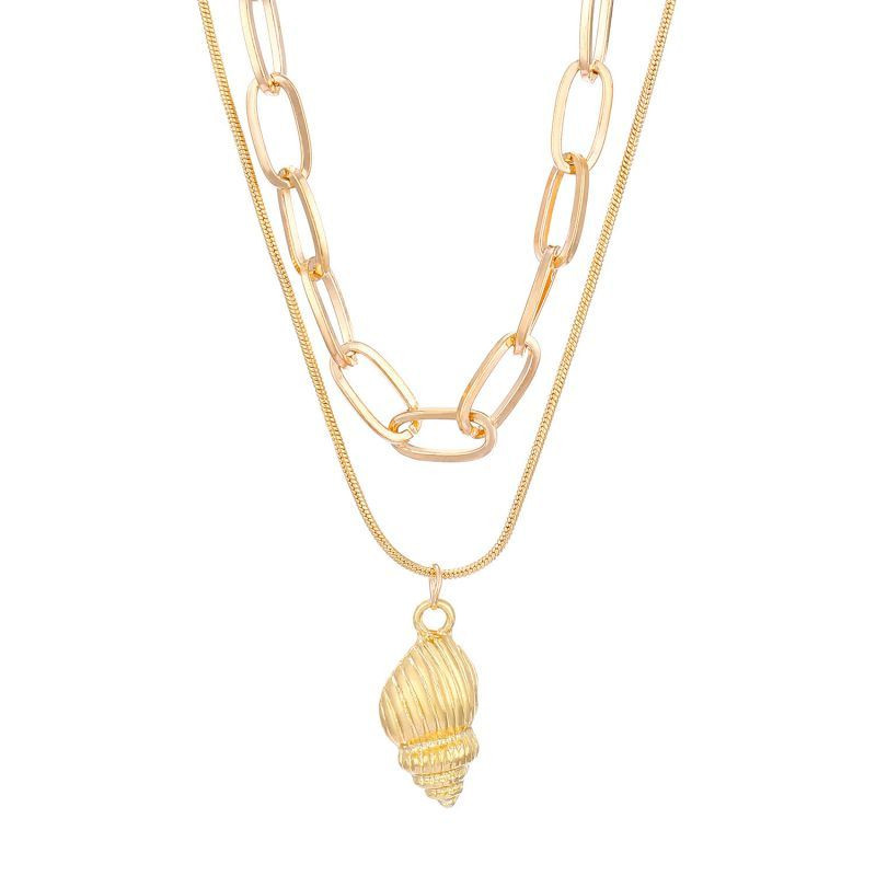 Двойная золотистая цепочка с подвеской в форме цветка CJL30147