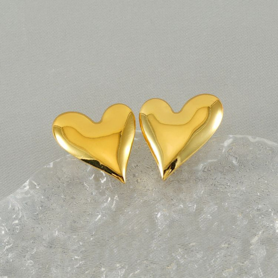 Серьги из стали сердца с напылением золотом J11504CJJ