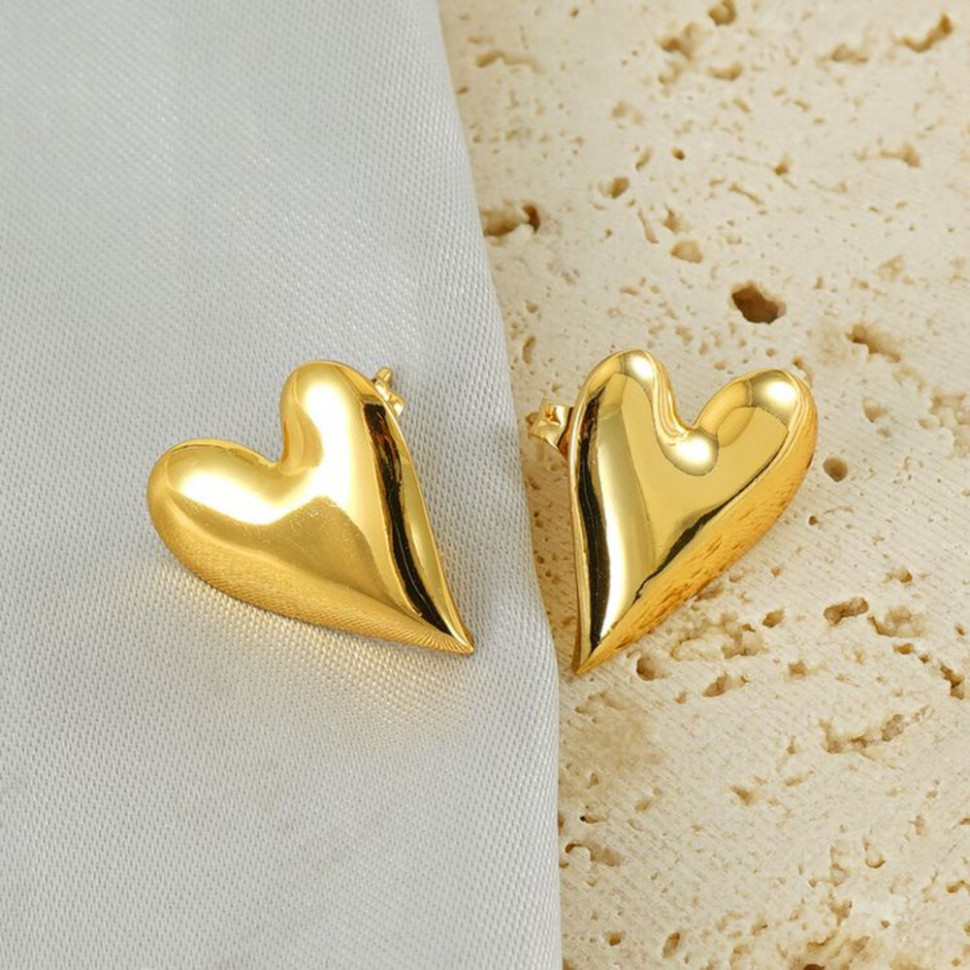 Серьги из стали сердца с напылением золотом J11504CJJ