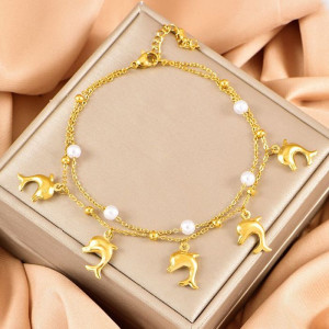 Браслет с подвесками-дельфинами и жемчугом CJL34047