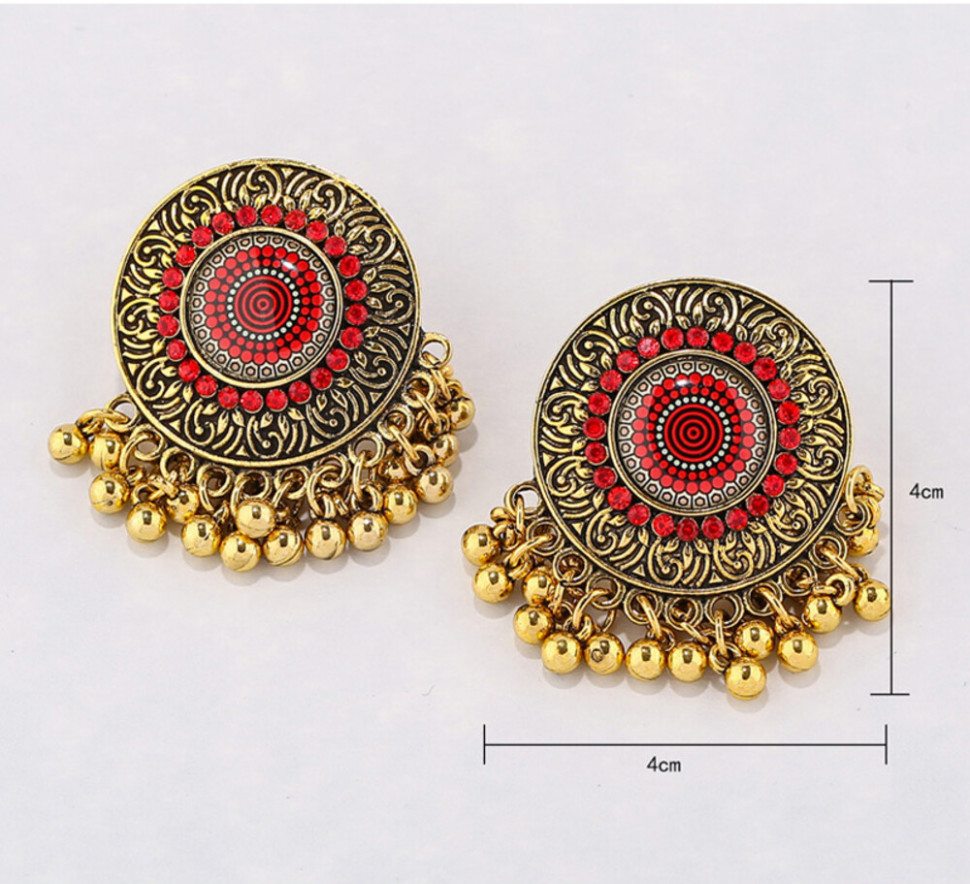 Этнические серьги-гвоздики с эмалью и подвесками A67797