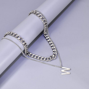 Двойное колье с крупной цепью и буквой М CJL14409