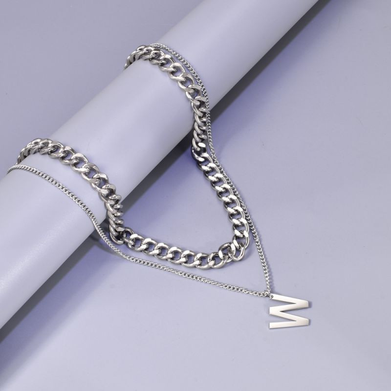 Двойное колье с крупной цепью и буквой М CJL14409